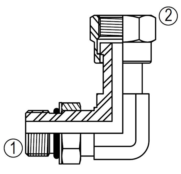 MFF6809 90 DEGREE STRAIGHT THREAD/FEMALE ORFS SWIVEL ELBOW